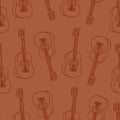 Vector illustration. Seamless bright pattern in the form of a musical instrument a guitar. Royalty Free Stock Photo